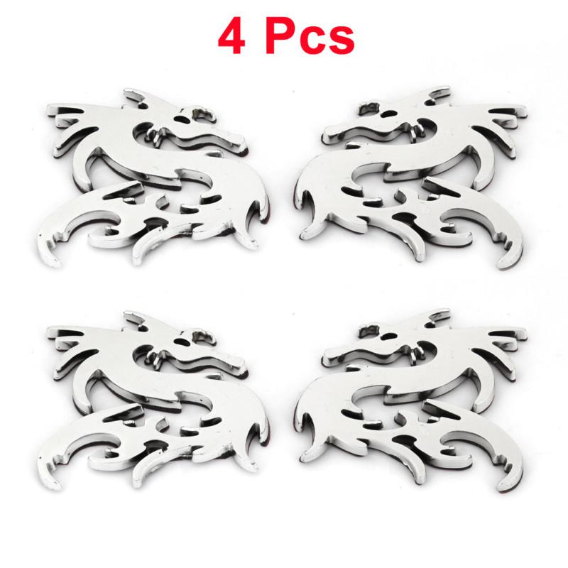 4pcs silver tone plastic dragon shaped adhesive car automobile badge stickers