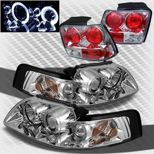 1999-2004 ford mustang twin halo projector headlights+tail lamp head lights set