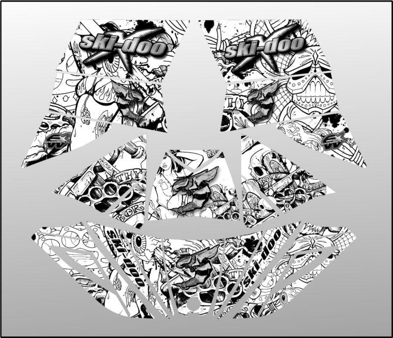 Ski doo rev, xp, mxz, 600, 800 custom graphics kit - 03/07 black white tattoo