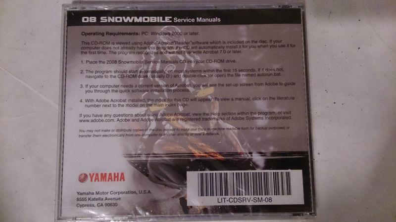 08 Yamaha Snowmobile PC Disc Service Manual *NEW*, US $19.99, image 2