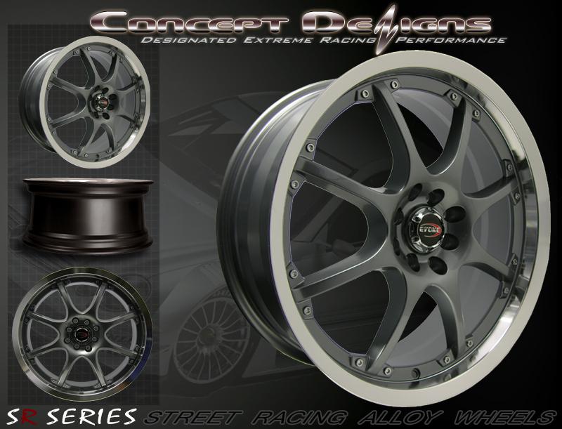 18" evoke c8 wheels rims 8h/4 lug gunmetal 4x100/114.3 new