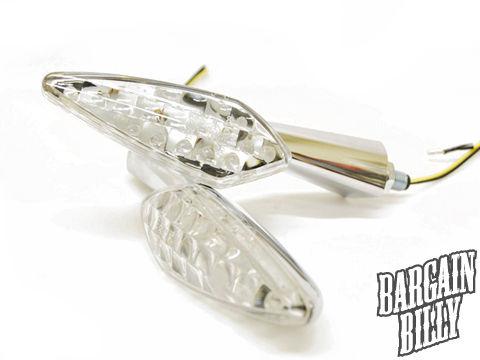 Motorcycle turn signals led amber light chrome housing blinkers cruiser style