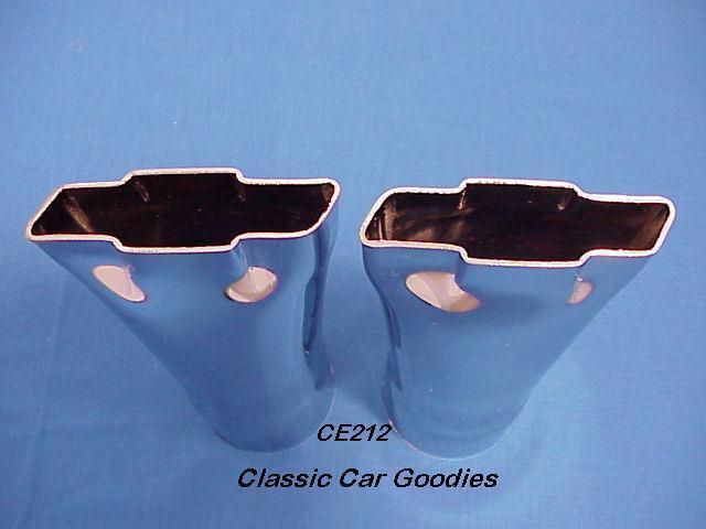 Exhaust tips (2) chevy "bowtie" logo chrome 2.5" in 1959 1960 1961 1962 1963