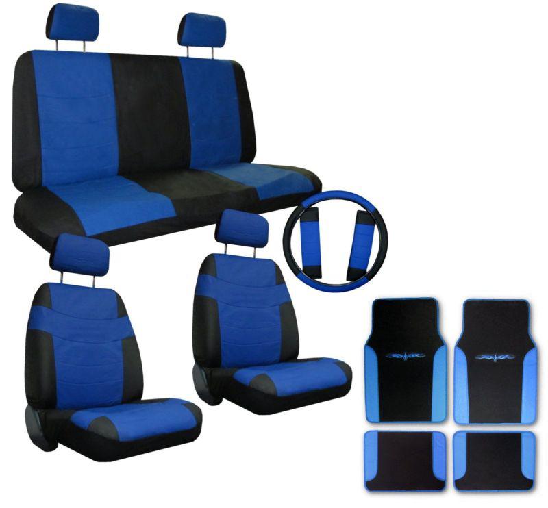Blue black car seat covers w/ steering wheel cover & floor mats and more #5