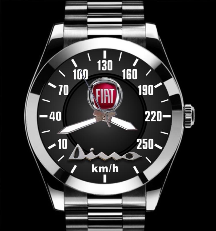 1966 fiat dino 250 km/h speedometer meter auto art stainless steel watch blk