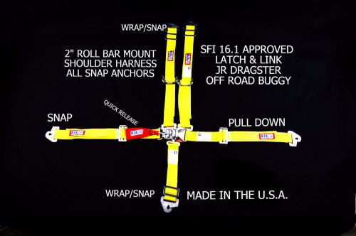 Rjs racing equipment sfi 16.1 2&#034; latch &amp; link jr dragster harness yellow 1001806