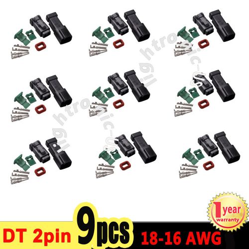 9 set deutsch dt 2 pin black connector kit 18-16 ga contacts male and female