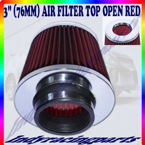 3" (76mm) red air filter top open w/clamp universal fits dodge honda  acura