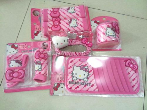 7pcs hello kitty car belt covers,rearview mirror cover,handbrake cover, cd clip
