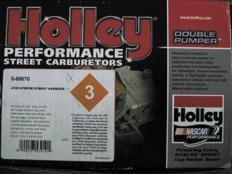 Holley 0-80670 - 4150 670CFM Street Avenger Carburetor - NEW, US $275.00, image 2