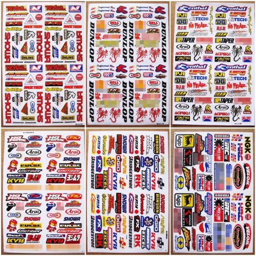 Racing  sport  nascar atv motocross rally dakar decals car mx1 stickers 6 sheets