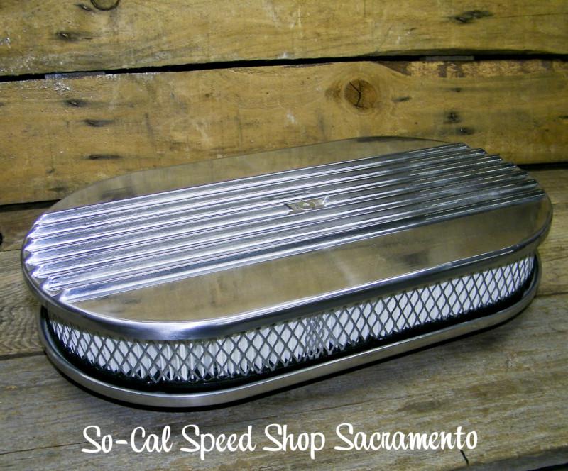 Moon oval finned air cleaner 2x4 rat hot rod dual quad gasser custom carb street