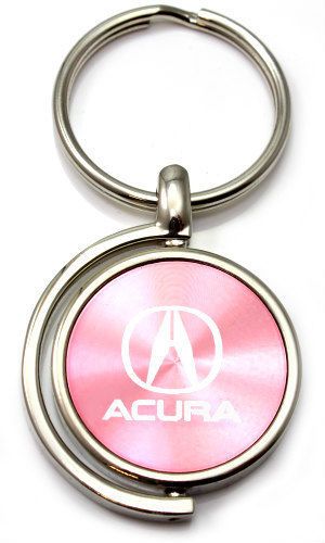 Pink acura logo brushed metal round spinner chrome key chain spin ring