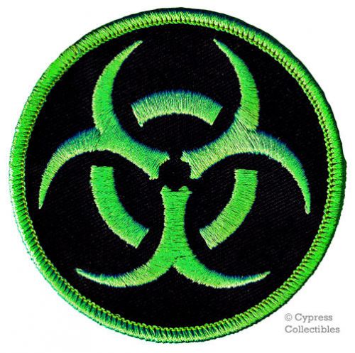 Biohazard symbol iron-on biker patch emblem black green applique danger warning