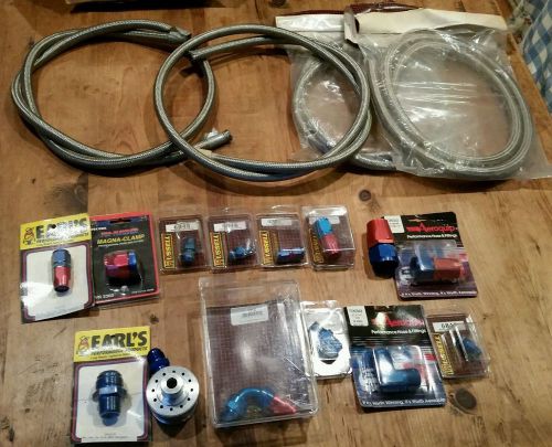 Earl's, russell, aeroquip  performance fuel fittings and ss braided hose lot
