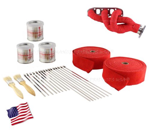 Red header wrap kit exhaust pipe fiberglass high heat 2&#034; 100&#039; kit &amp; sealant usa