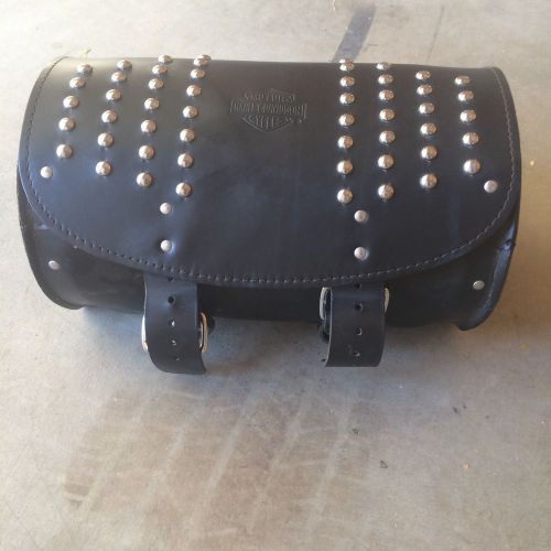 Harley davidson black leather touring luggage bag roll studded