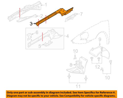Porsche oem 05-13 911 fender-inner rail left 99750190500grv