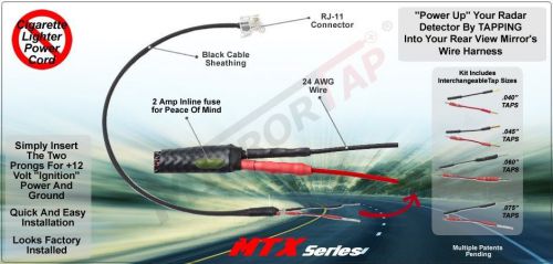Mirrortap mtx series radar detector power cord with 2 amp in-line fuse, rj11