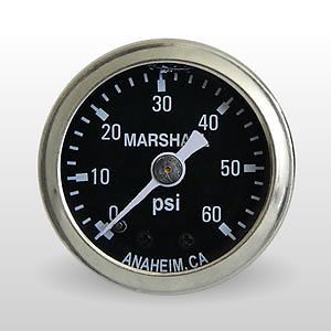 0-60 psi marshall gauge 1.5&#034; diameter liquid 1/8&#034;  black fuel pressure gauge