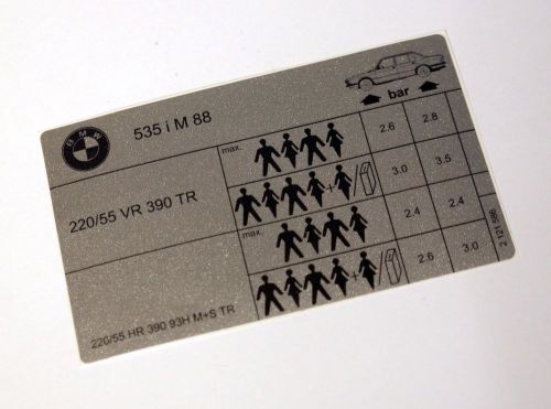 Bmw e28 m5 air pressure sticker early type m535i m88 s38 535is m-technic euro
