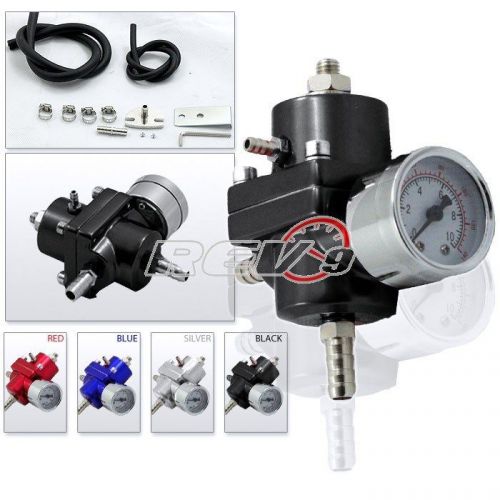 Universal jdm fuel adjustable pressure 0-140 psi gauge regulator +hose fpr black