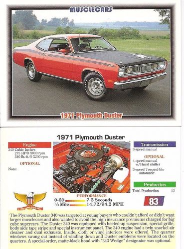 1971 plymouth duster collector card  2 1/2&#034;x3 1/2&#034;