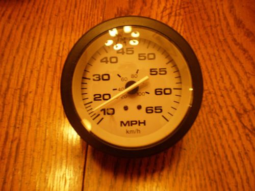 Faria speedometer  gauge 10-65 mph light gray face black rim   3.25" hole  b39
