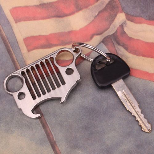 1x stainless steel bottle opener type jeep grill keychain keyring cj jk tj yj xj