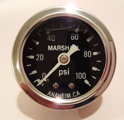 Marshall gauge 0-100 psi fuel / oil pressure black 1.5&#034; diameter liquid filled