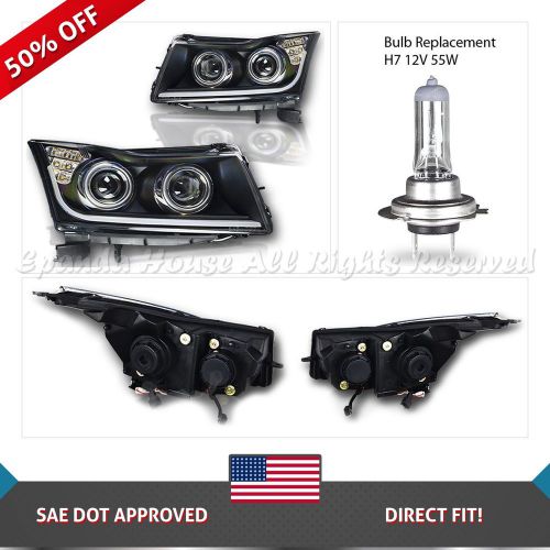For 11-15 chevy cruze euro led daytime bar projector headlights black clear usa