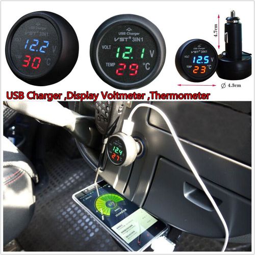 Buy 3in1 USB Car Charger Car Digital Battery Monitor LED Voltmeter Thermometer Gauge in CN, China