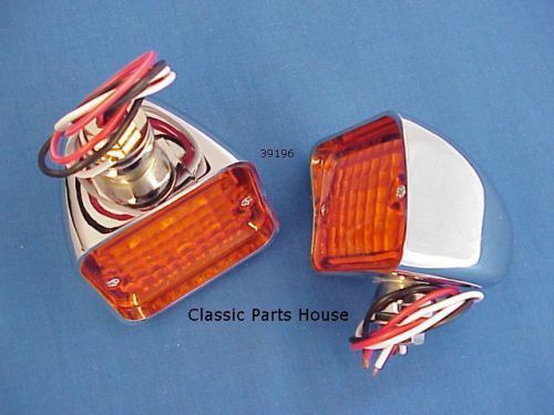 Street rod lights (2) &#034;amber led&#034; chrome custom rodder park hot street
