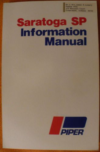 PIPER Saratoga SP Pilot’s Information Manual:  Saratoga SP PA-32R-301, US $50.00, image 1