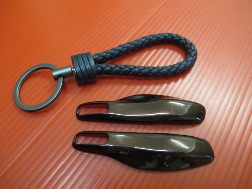 2p brown key remote fob cover case trim + bk pu key chain for porsche panamera
