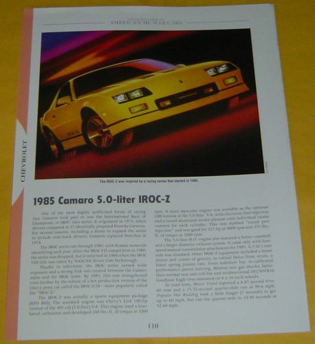1985 chevrolet camaro iroc z 5.0 liter info/specs/photo 11x8