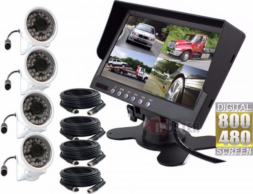 7&#034; quad monitor 4x 4pin reversing ccd camera 33ft nightvision waterproof / truck
