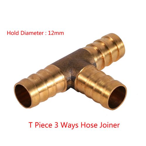 1pc golden 12mm brass 3way t piece joiner fuel hose tee connector water air pipe