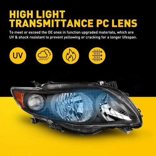 Pair Fits 2009-2010 Toyota Corolla Black Headlights Headlamps Left + Right 09 10, US $74.99, image 3