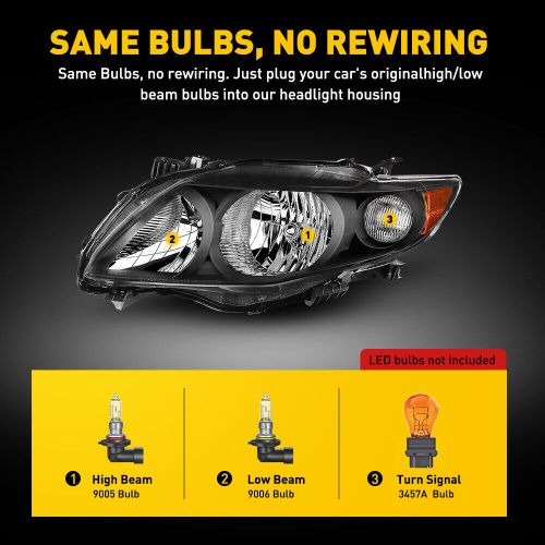 Pair Fits 2009-2010 Toyota Corolla Black Headlights Headlamps Left + Right 09 10, US $74.99, image 4