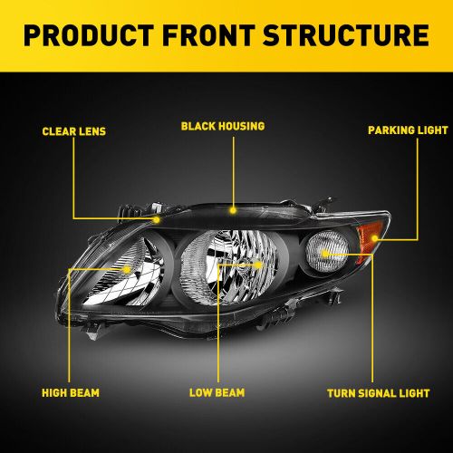 Pair Fits 2009-2010 Toyota Corolla Black Headlights Headlamps Left + Right 09 10, US $74.99, image 15