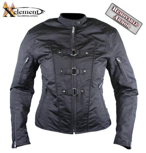 Xelement womens removable armor black tri-tex fabric motorcycle jacket