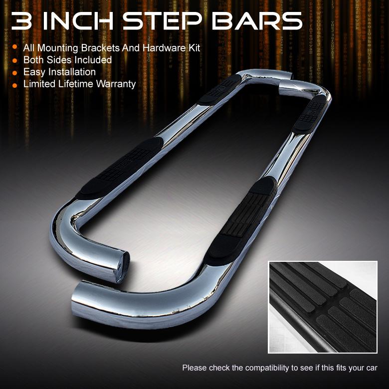 87-97 f-series 4dr crew cab 3" polished stainless steel side step nerfr bars