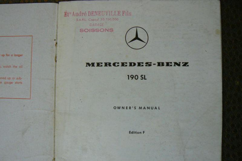 Mercedes Benz 190 SL Owner's Manual with Fold Out Diagram Edition F, US $10.00, image 4