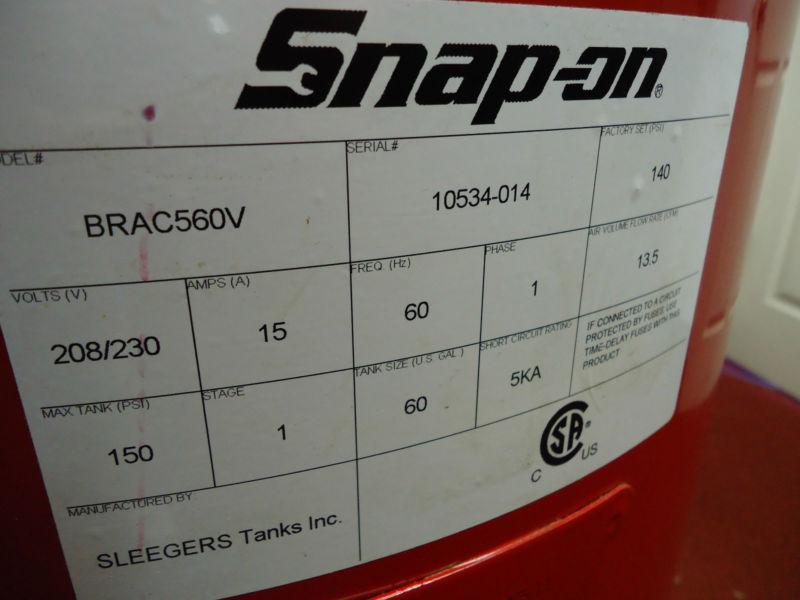 SNAP ON TOOLS Air Compressor Model BRAC560V , US $875.00, image 9