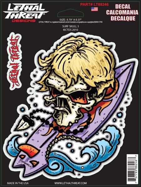 Cool surf skull on a surfboard car rv vinyl sticker/decal art by lethal threat