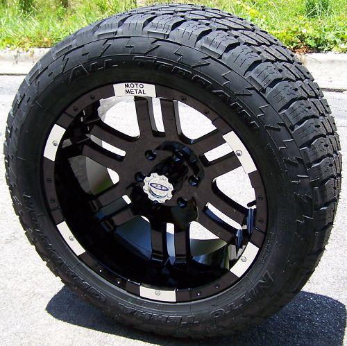 18x9" black moto metal 951 nitto terra grappler tires gmc sierra tahoe silverado