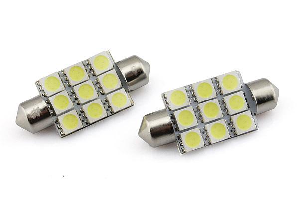 2x white led bulbs 39mm festoon 9-smd 5050 dome map trunk light