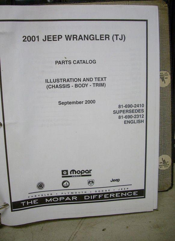 Buy 2001 Jeep Wrangler Dealer Dealership Parts Book Manual Catalog in