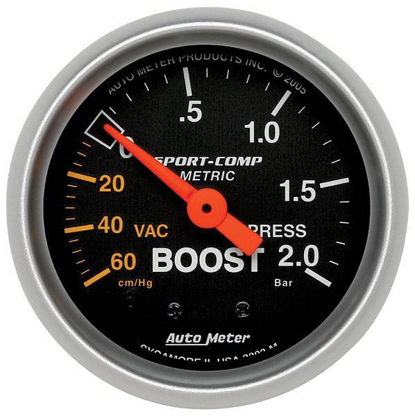 Auto meter 3303 sport comp 2 1/16" mechanical boost/vacuum gauge 30 psi